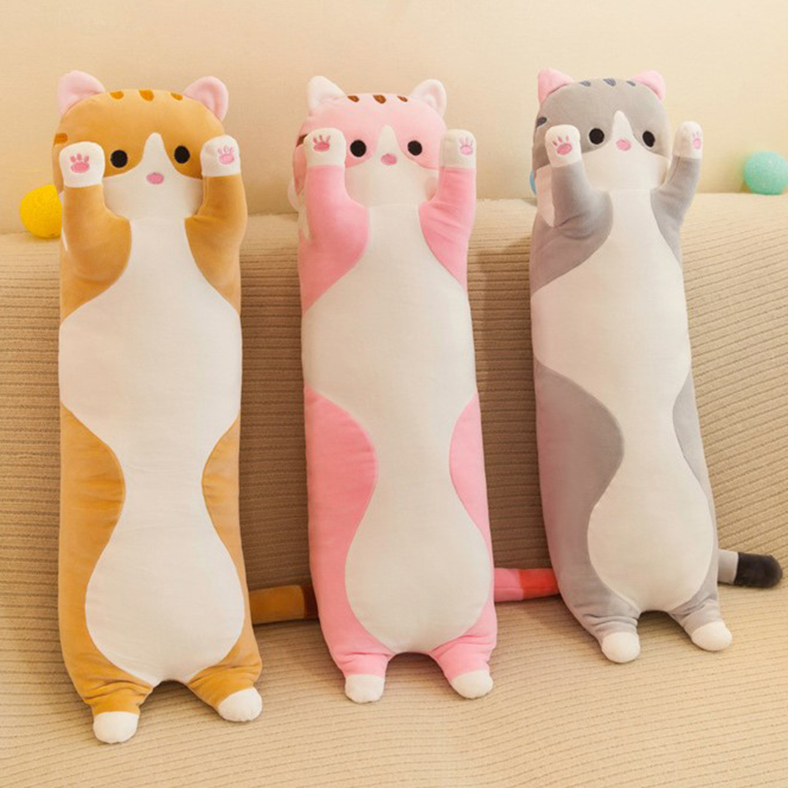 Long Animals Plush Toy Stuffed Squishy Animal Bolster Sleeping Pillow Cat Plushie Toy Sleeping Comfortable Friend Gifts