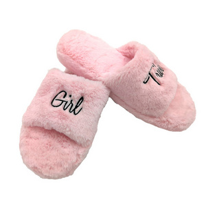 Fashion letters sandals for women and ladies slippers fluffy plush thick sole women slides sandals