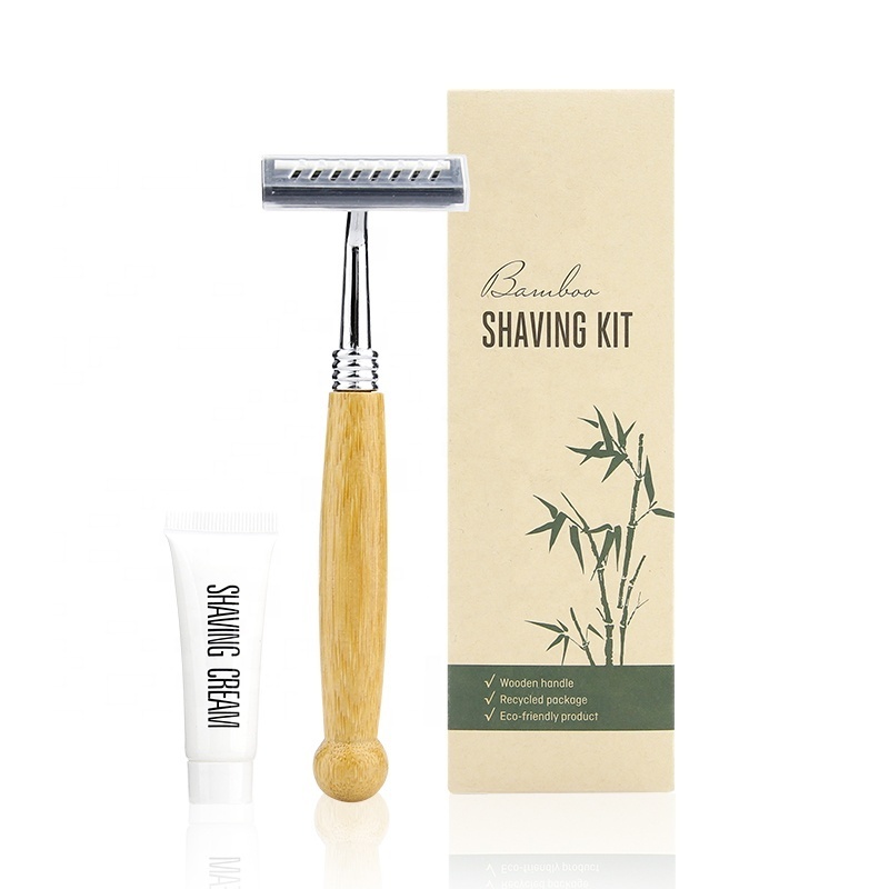 Eco friendly Biodegradable Bamboo Handle Men Shaving Razor Shaving Cream Kit Set with Bamboo Paper Box Packed