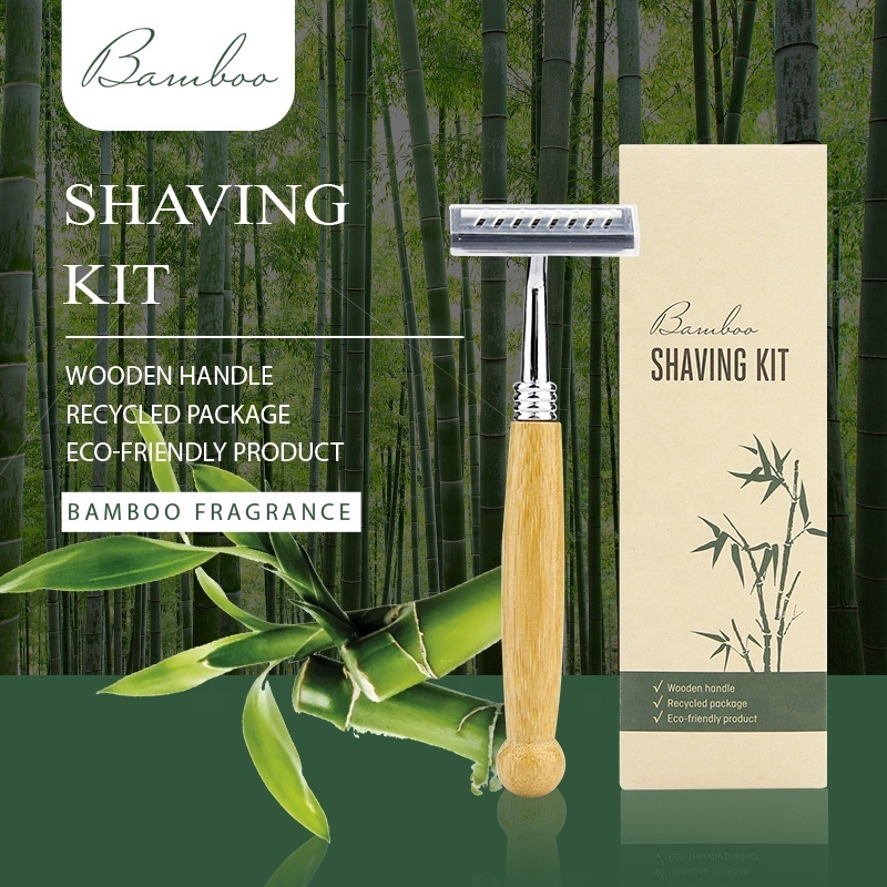 Eco friendly Biodegradable Bamboo Handle Men Shaving Razor Shaving Cream Kit Set with Bamboo Paper Box Packed