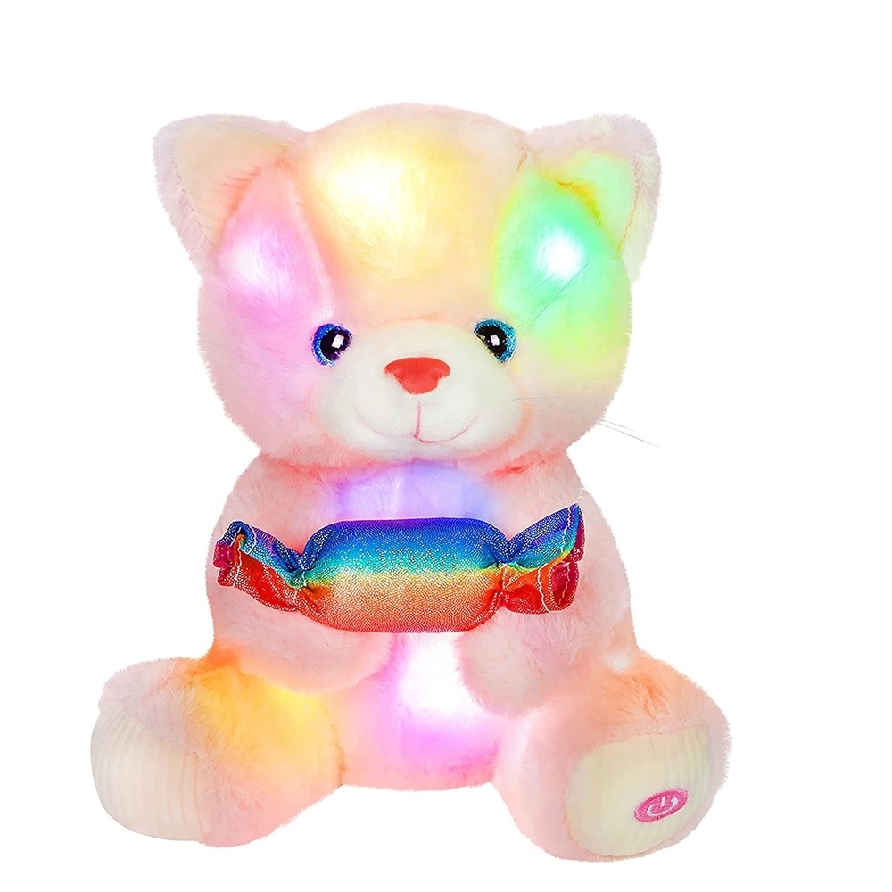 Glow Guards Light up Stuffed Soft Kitty Holding Candy Bed glowing animals doll glowing animals doll pink cat plush toy