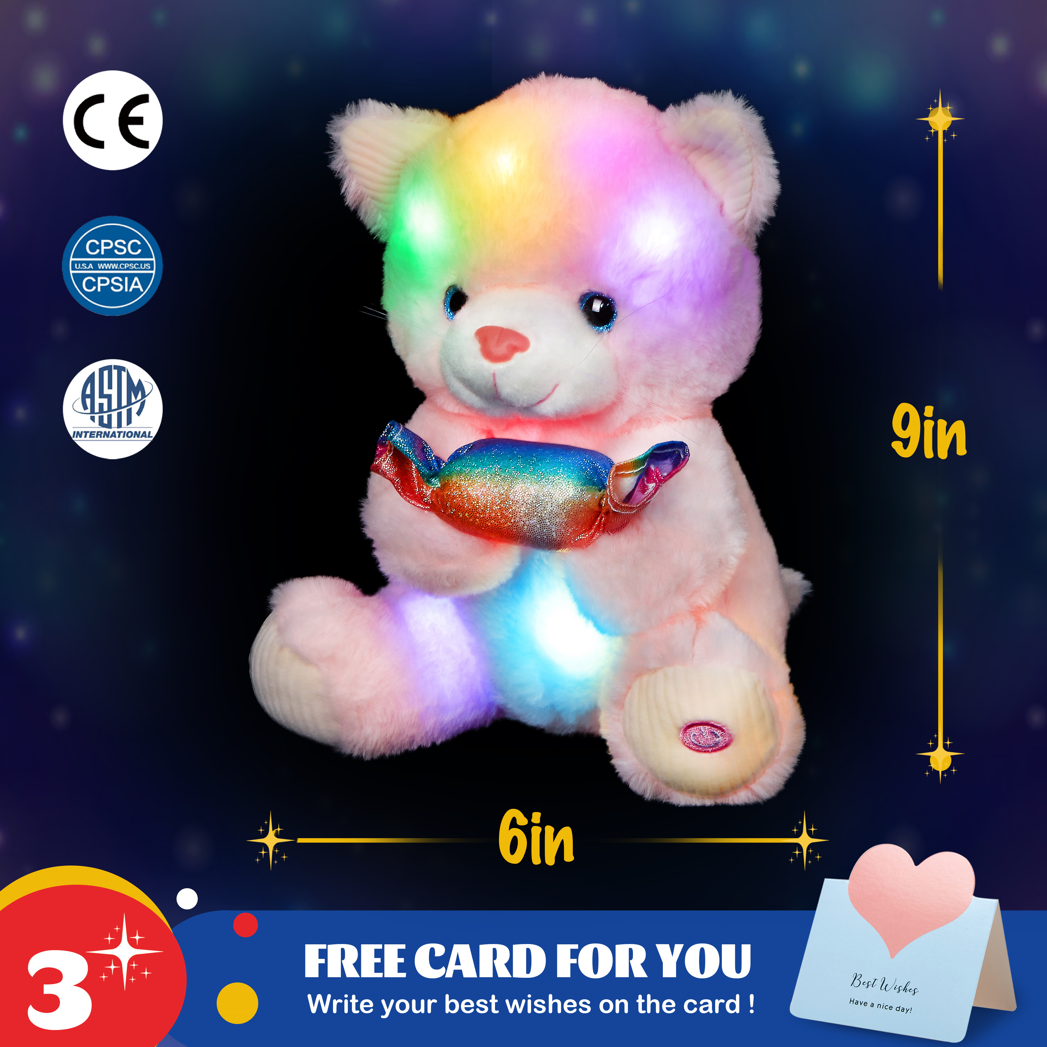 Glow Guards Light up Stuffed Soft Kitty Holding Candy Bed glowing animals doll glowing animals doll pink cat plush toy