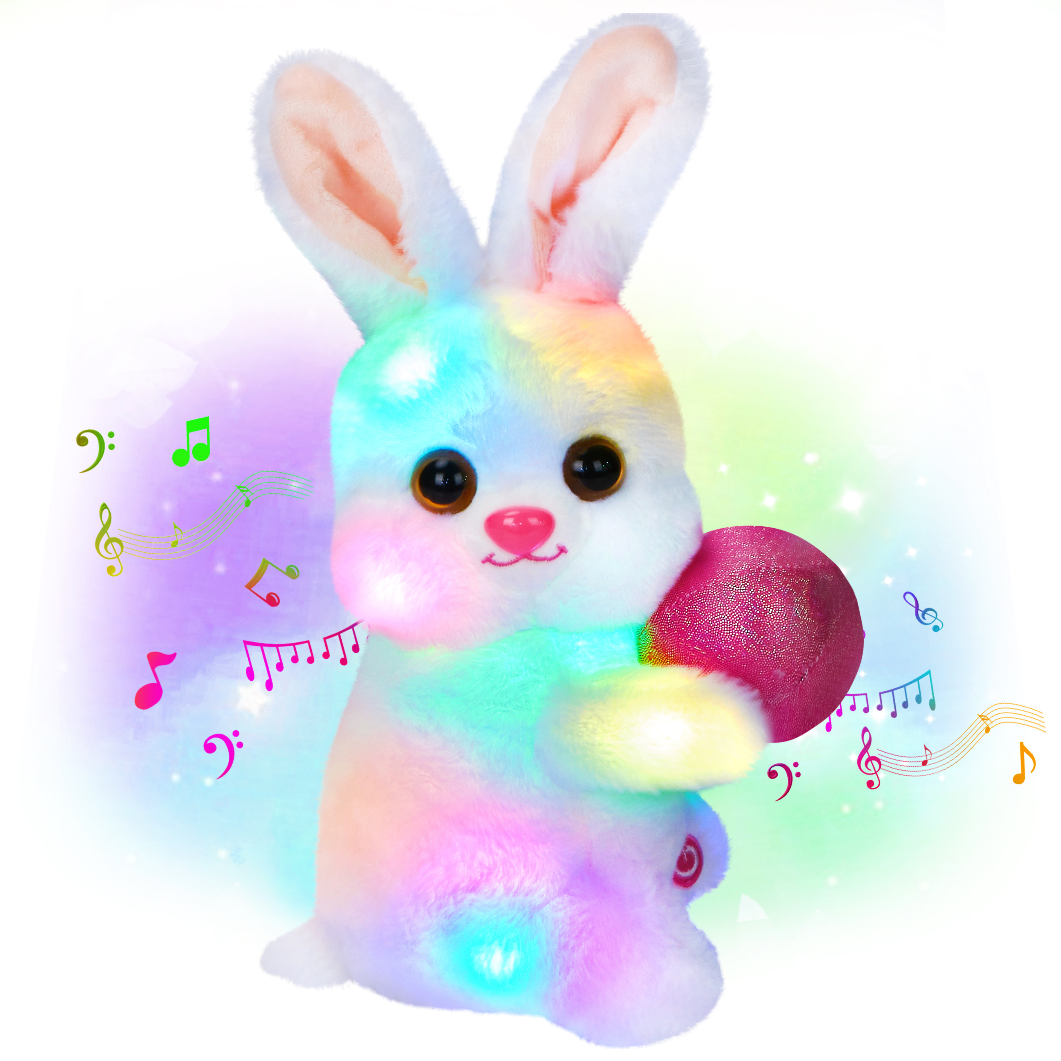 Athoinsu 14inches Light up Musical Stuffed Bunny Soft Plush Toy with LED Night Lights Songs Adorable Glow Singing Rabbit