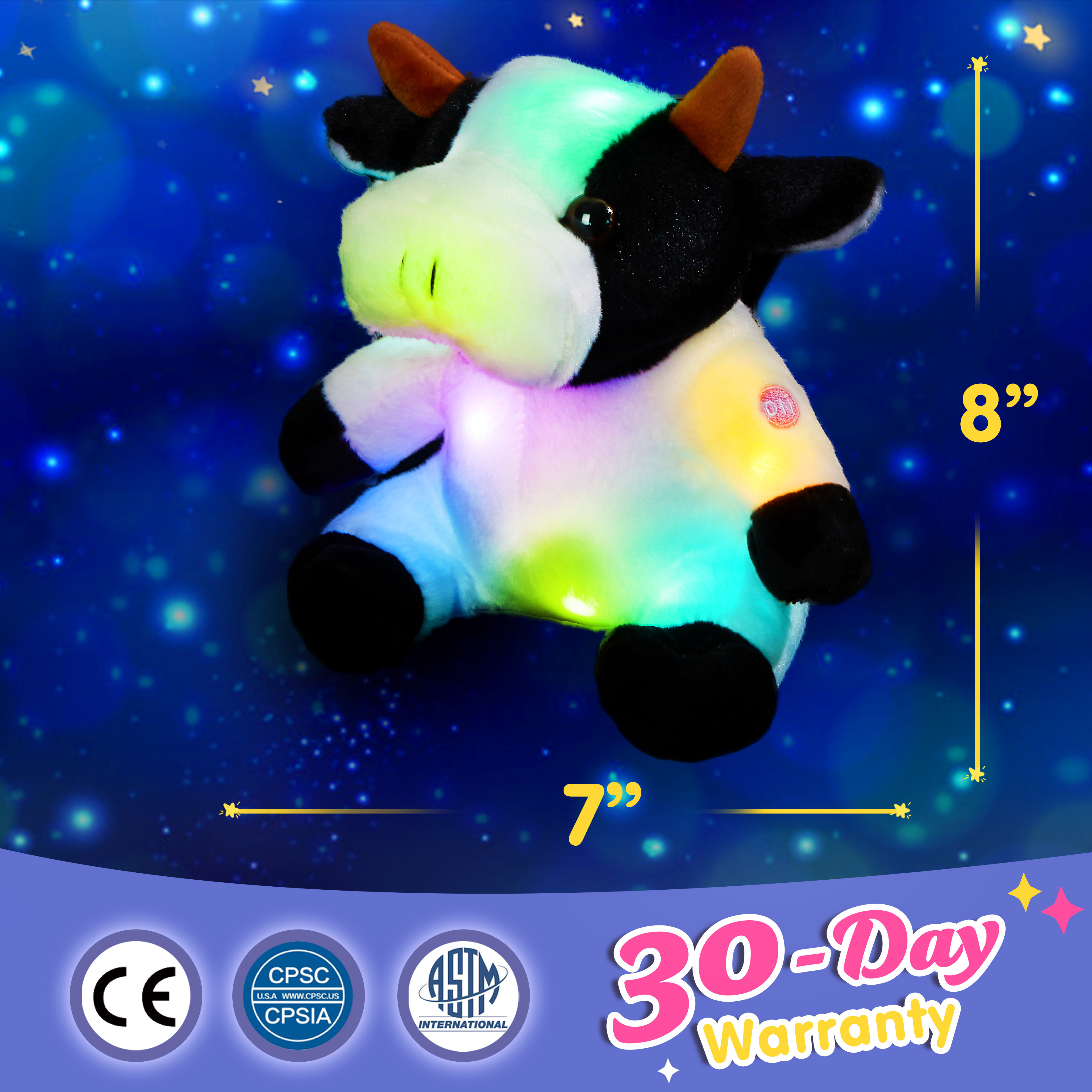 Bstaofy Glow Dairy Cow Stuffed Light Up Milk Cattle LED Dark Children's birthday gift luminous cow doll simulation plush toy