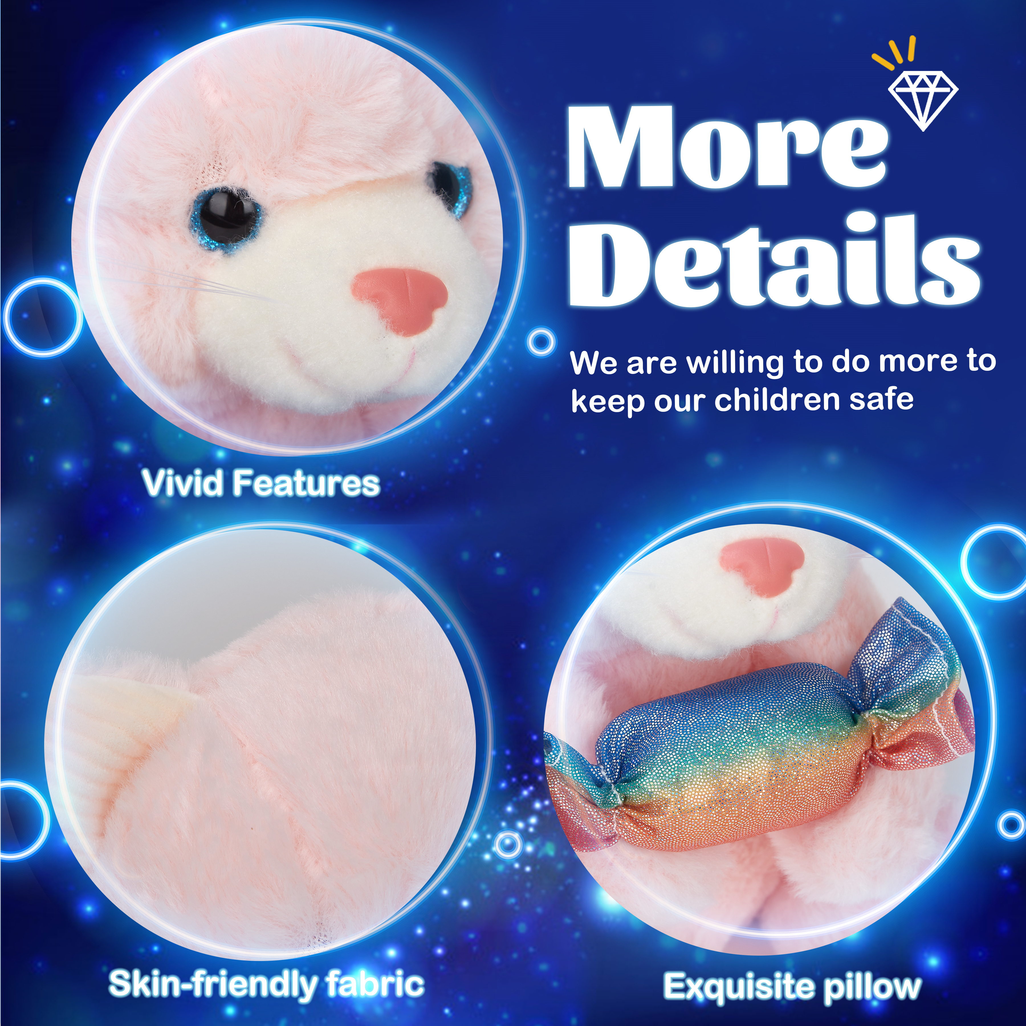 Glow Guards Light up Stuffed Soft Kitty Holding Candy Bed glowing animals doll glowing animals doll pink cat plush toy