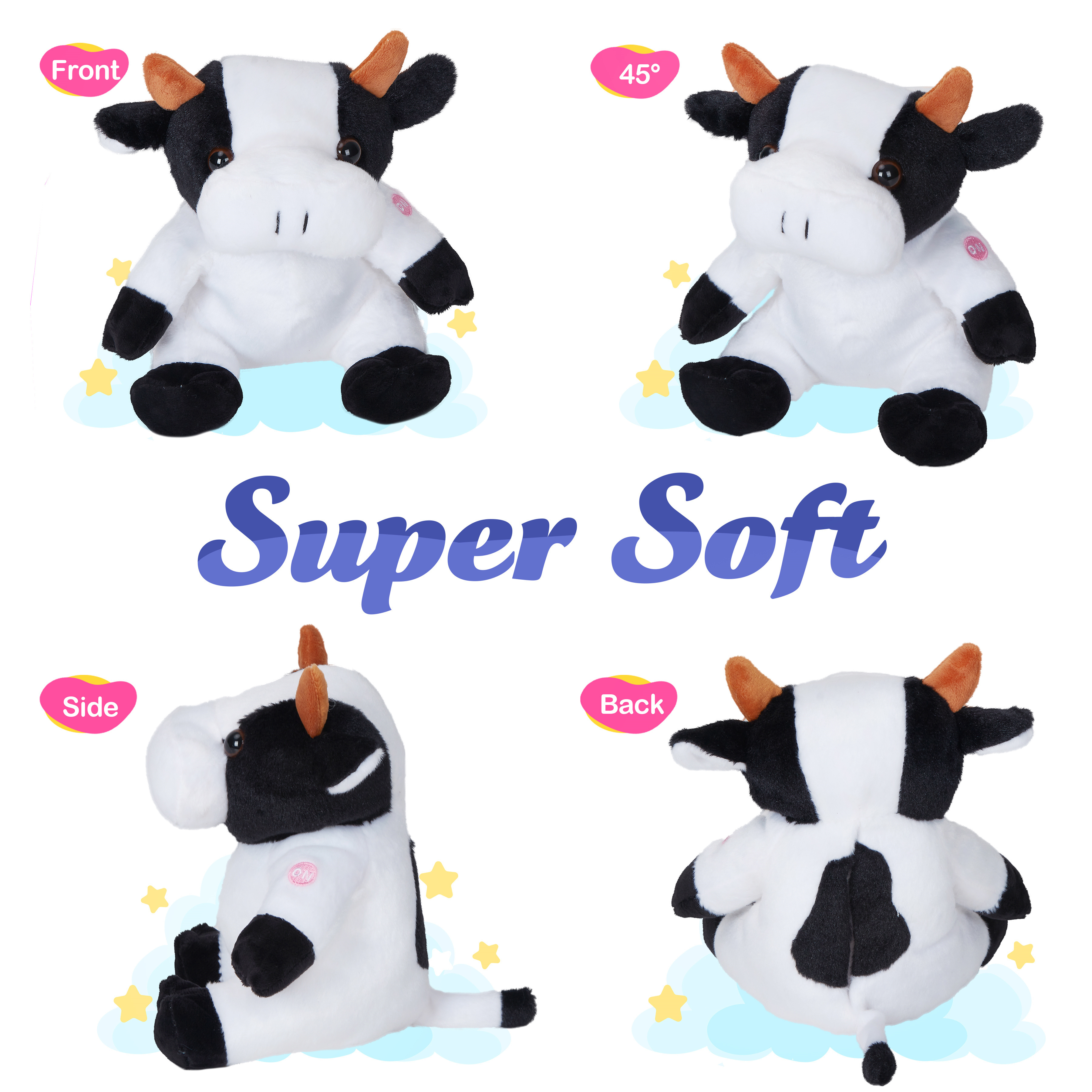 Bstaofy Glow Dairy Cow Stuffed Light Up Milk Cattle LED Dark Children's birthday gift luminous cow doll simulation plush toy