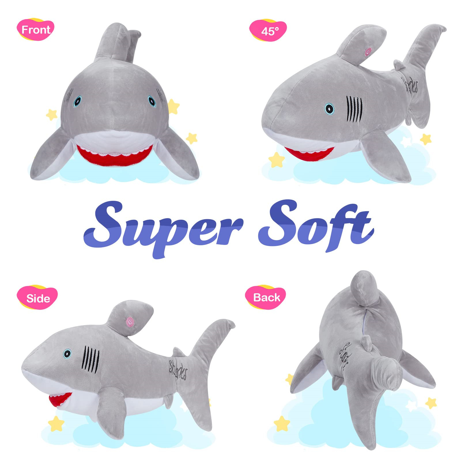 Bstaofy Light up Shark Stuffed Animal Glow Plush Ocean Species LED Toy Night Lights Gifts for Kids, 20 Inches