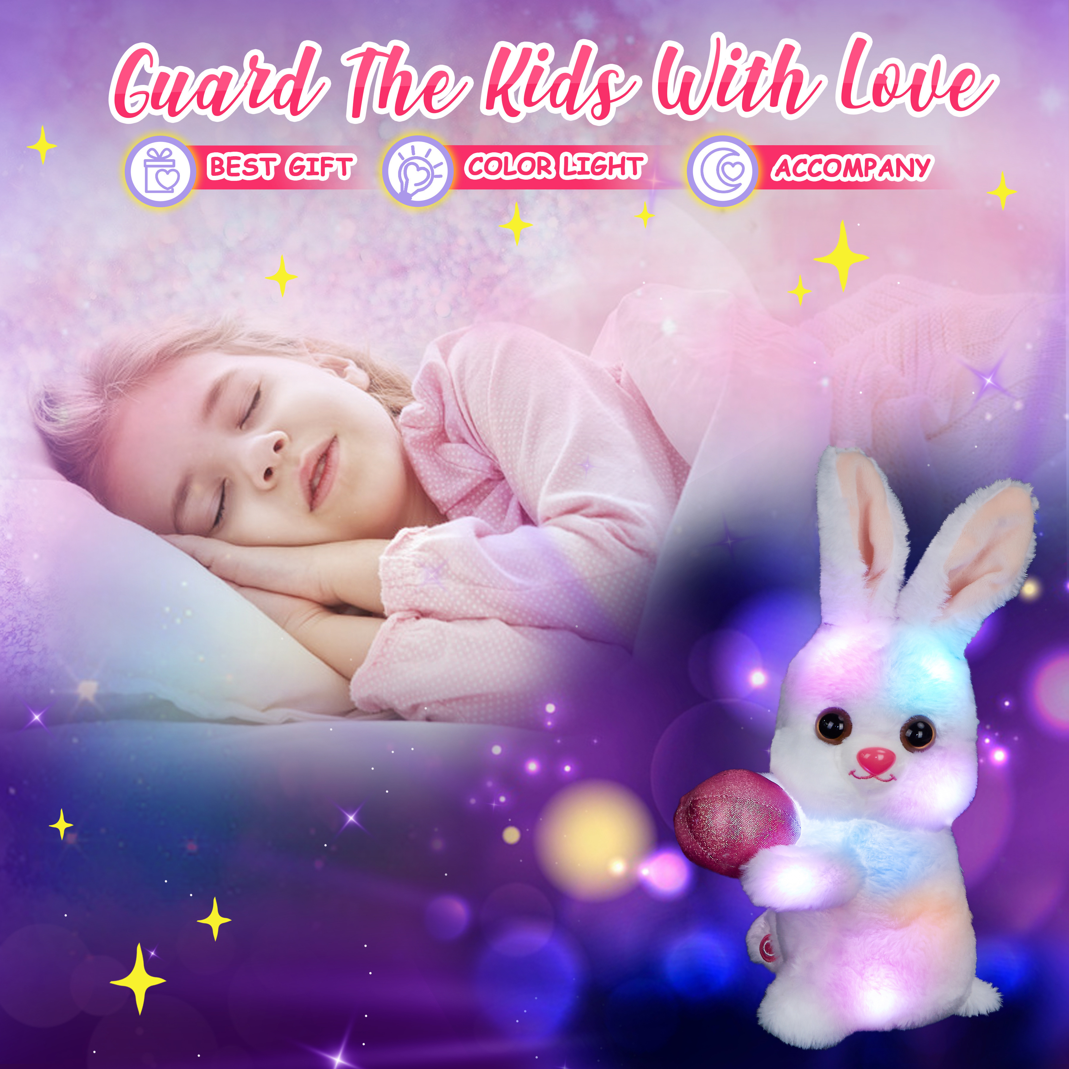 Athoinsu 14inches Light up Musical Stuffed Bunny Soft Plush Toy with LED Night Lights Songs Adorable Glow Singing Rabbit