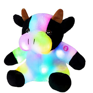 Bstaofy Glow Dairy Cow Stuffed Light Up Milk Cattle LED Dark Children's birthday gift luminous cow doll simulation plush toy