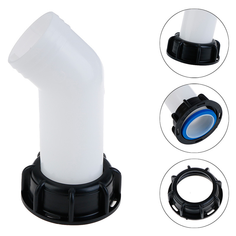 IBC Oil/Fuel/Water Tank 2'' Extension Pour Spout Plastic Hose Pipe Nozzle Outlet Elbow Tap Cap Lid (2