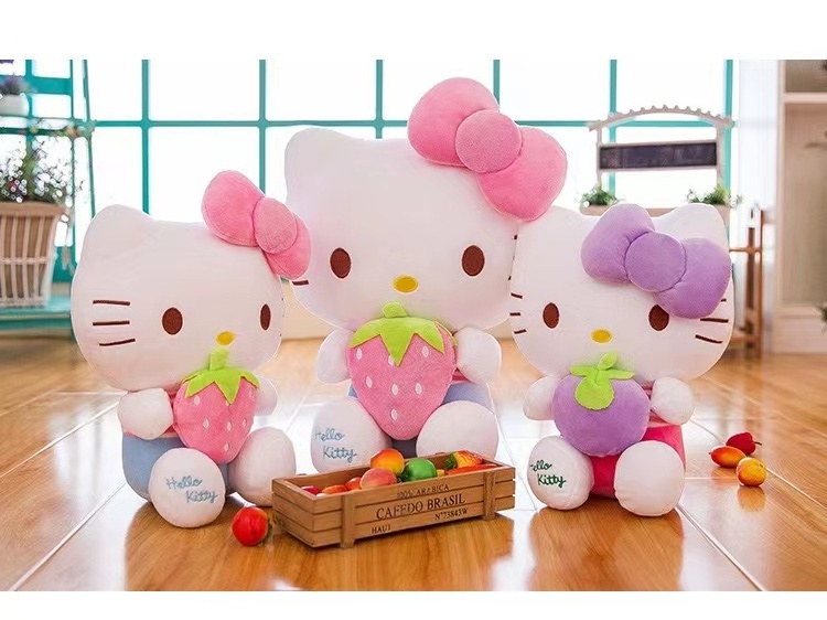 Cute Fruit Kt Doll Classic White Pink Hello Kt Stuffed Plush Cartoon Toy Cat Anime Plush