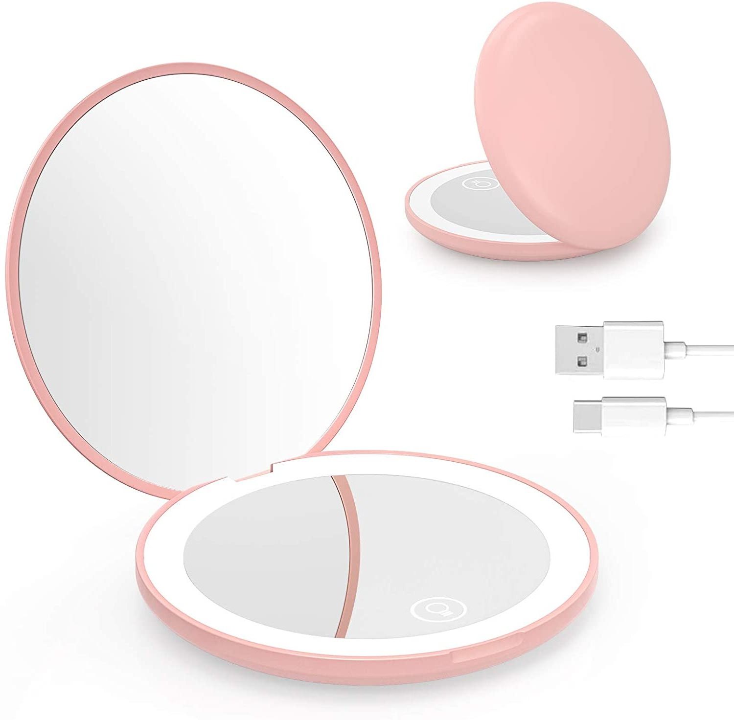 Compact Magnifying Mirror Makeup Vanity Hand Mirror with Lights and Magnification Led Travel Mirror 3 Level Brightness Portable