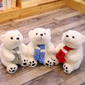 15CM 26CM Cute White PlushStuffed Polar Bear Toy with Scarf for Kids