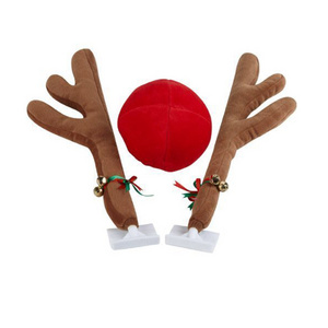 Hot selling cute plush reindeer car kit antlers shape reindeer auto set for christmas car decoration