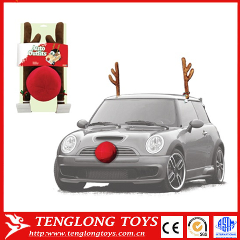 Hot selling cute plush reindeer car kit antlers shape reindeer auto set for christmas car decoration