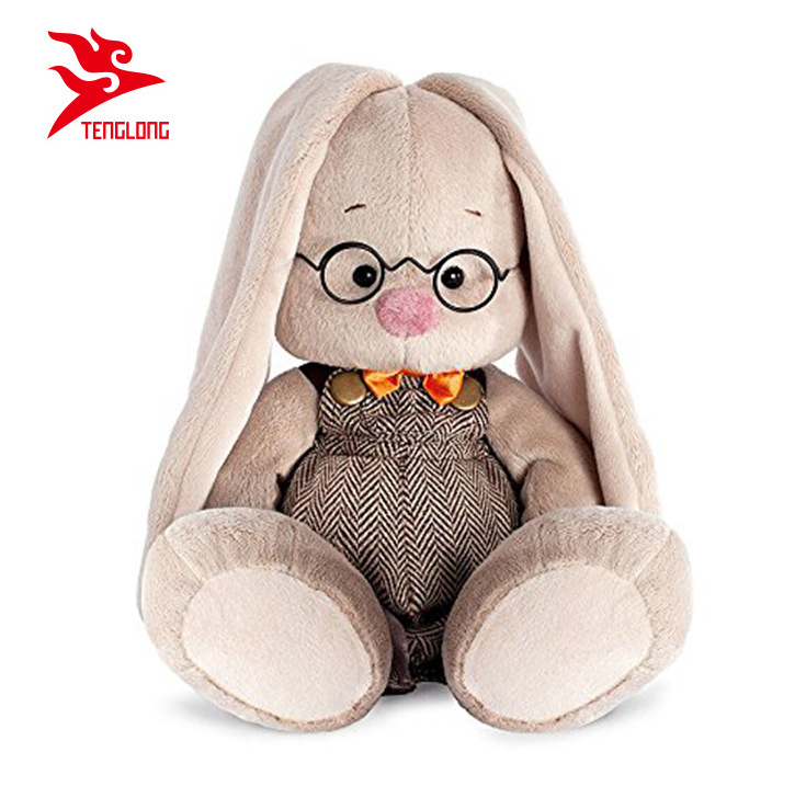 Wholesale High Quality Long Ear Plush Stuffed Rabbit Toy With Glasses