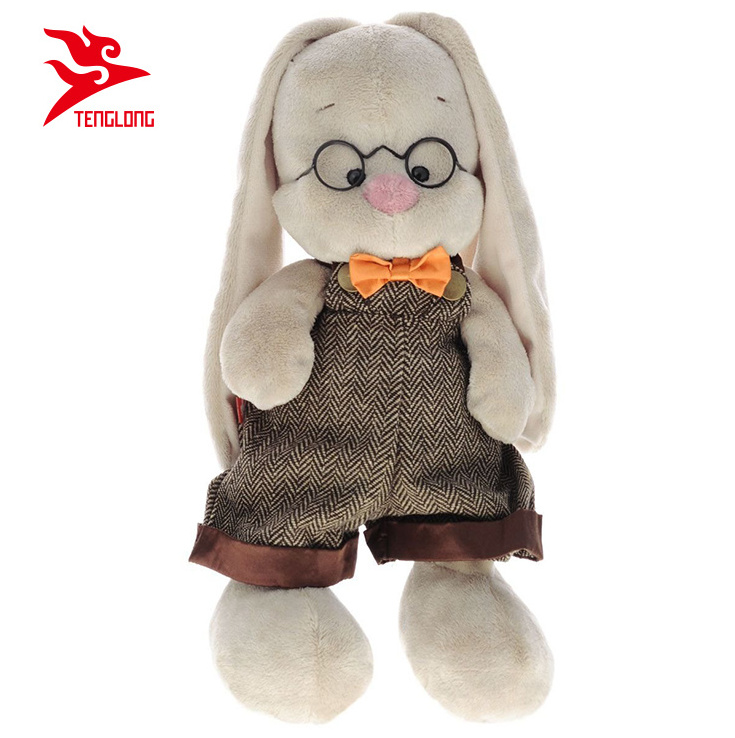 Wholesale High Quality Long Ear Plush Stuffed Rabbit Toy With Glasses