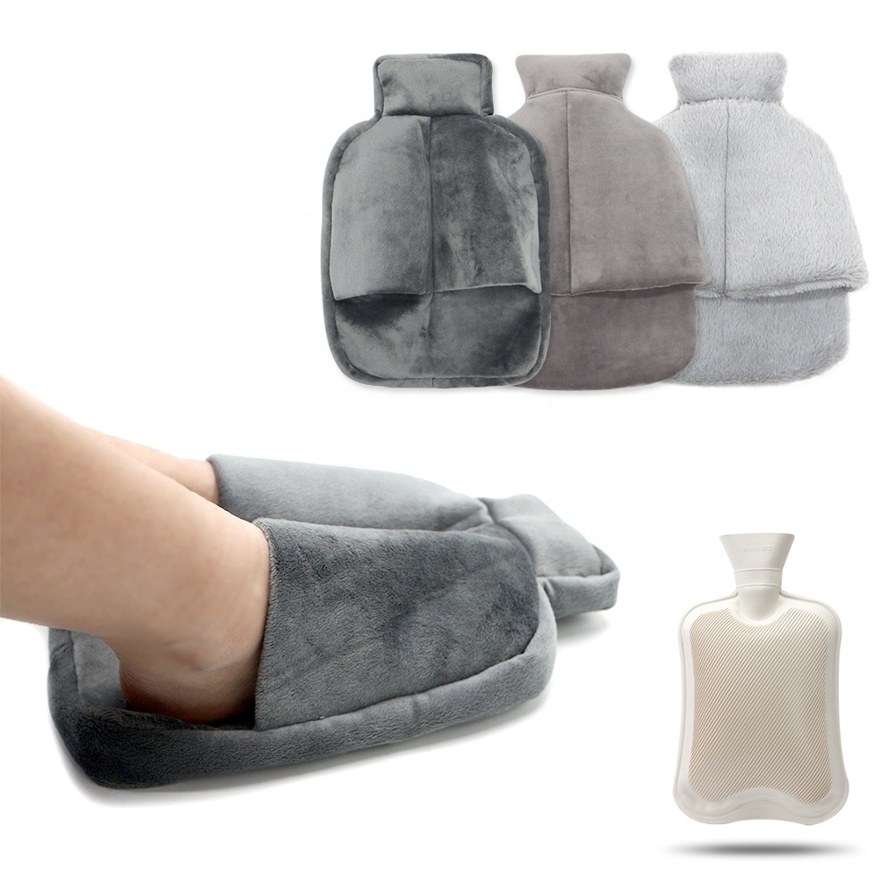 Hot Sale 2000ml Natural Rubber Hot Water Bag with Soft Fleece Cover Foot Warmer