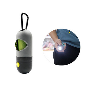 Best Seller LED Flashlight Pill Shape Dog Waste Bag Dispenser with Button Battery Pet Dog Poop Dispenser Bag Holder