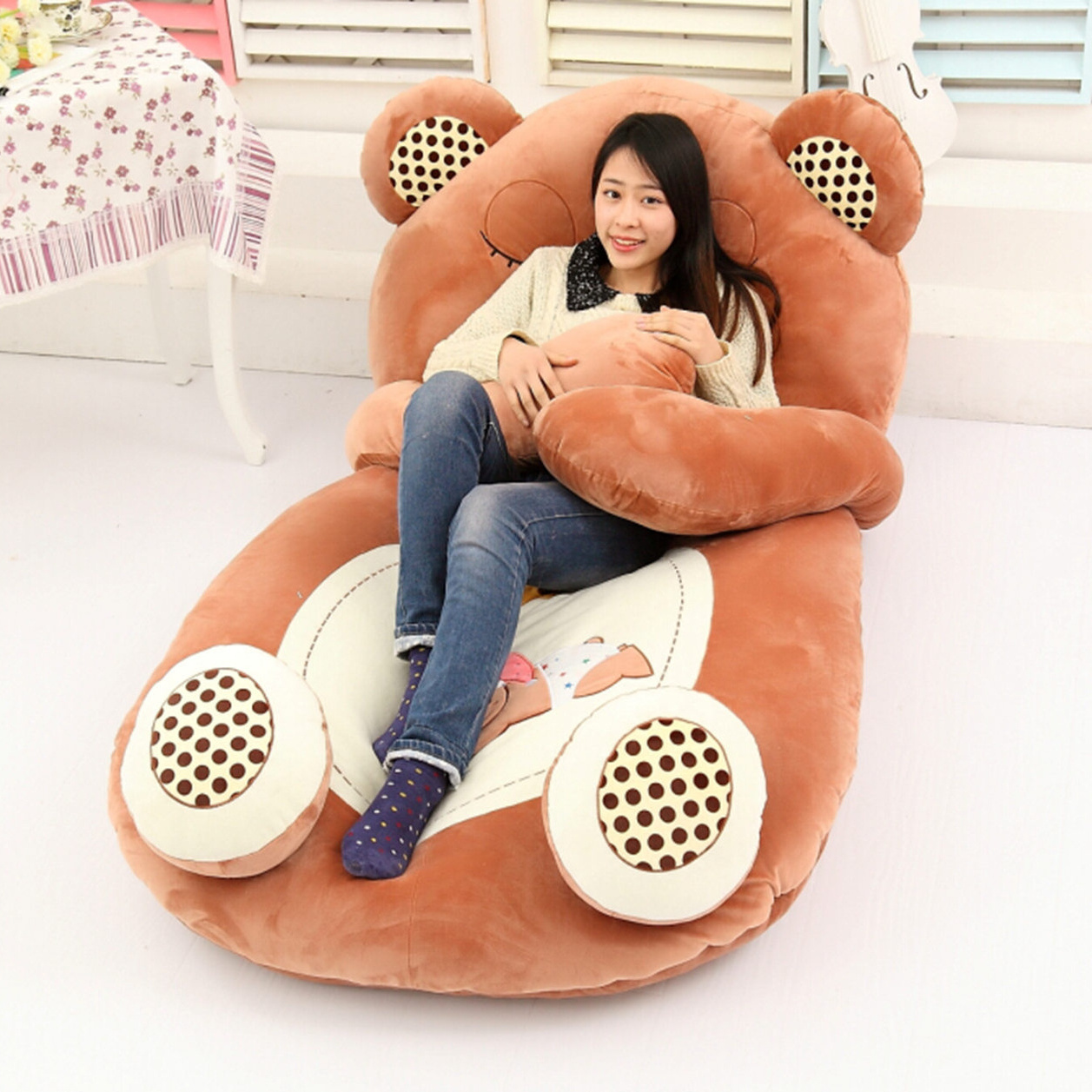 Plush Animal Shaped Bed Stuffed Soft Animal Bag Bed for Kids