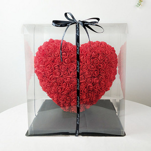 Factory Price Direct Shipping Free Hot Rose Heart Box Acrylic Rose Box Heart Shape 25cm Foam Rose Heart