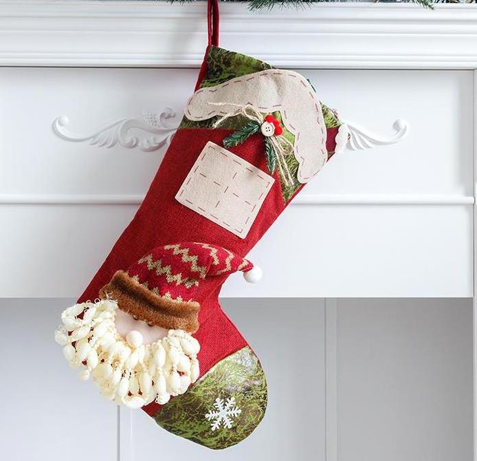 big size red velvet christmas stocking DIY Latest Moose Snowman Snowflake Knitted Candy Bag Christmas Hanging Stocking