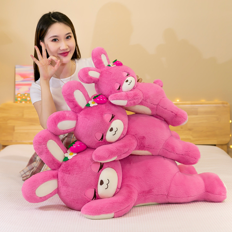 2023 New Design Strawberry Rabbit Plush Cartoon Cute Pink Bunny Mascot Stuffed Animal Plush Toy