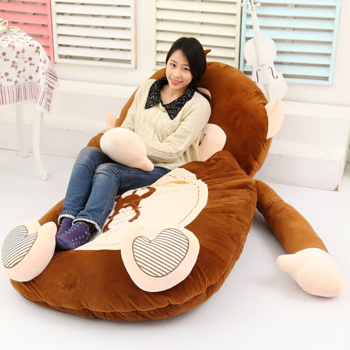 Plush Animal Shaped Bed Stuffed Soft Animal Bag Bed for Kids