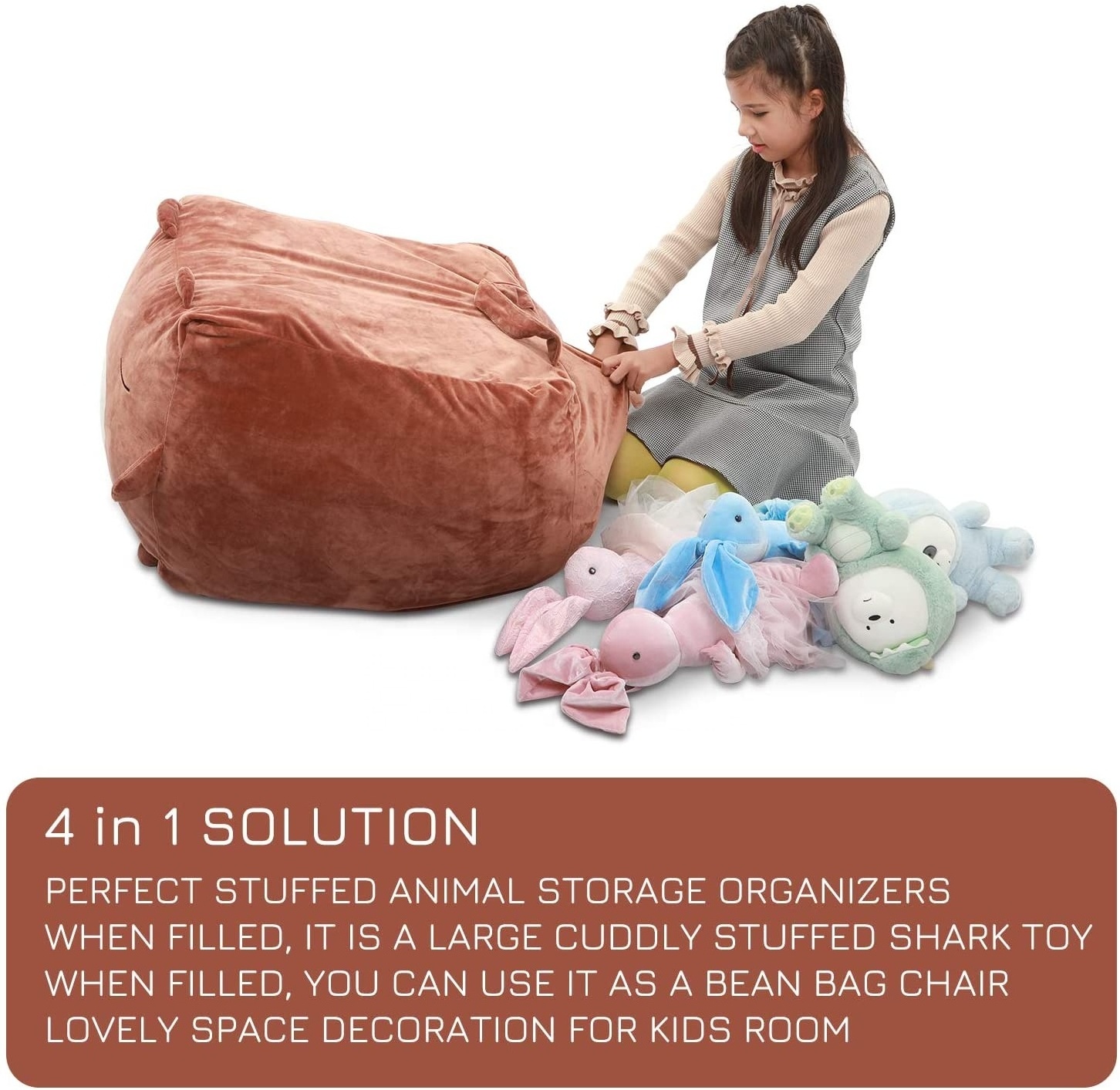 Teddy Bear Stuffed Animal Toys Storage Bean Bag Chair Cover for Kids Large Size 24*24 Inch Stuffable Zipper Bean Bag