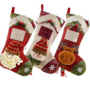 big size red velvet christmas stocking DIY Latest Moose Snowman Snowflake Knitted Candy Bag Christmas Hanging Stocking