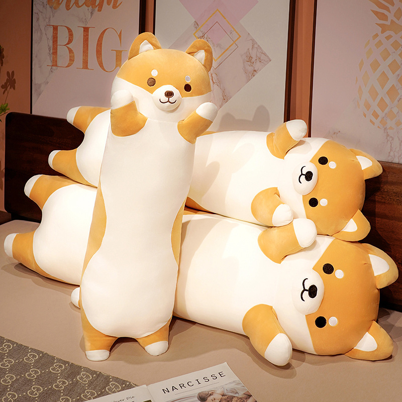 Soft customized long body corgi plush pillow cat dog shape soft stuffed hugging plush pillows