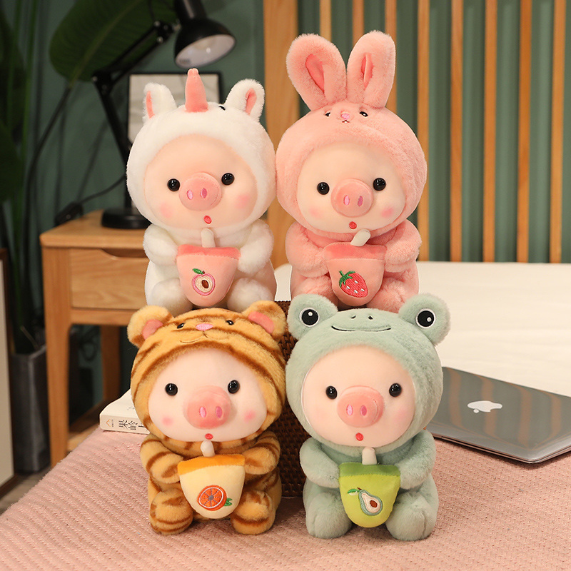 Super Kawaii Pig Plush Toys with Bubble Tea Milk Pillow Boba Soft Stuffed Animals Toy Plushie Doll