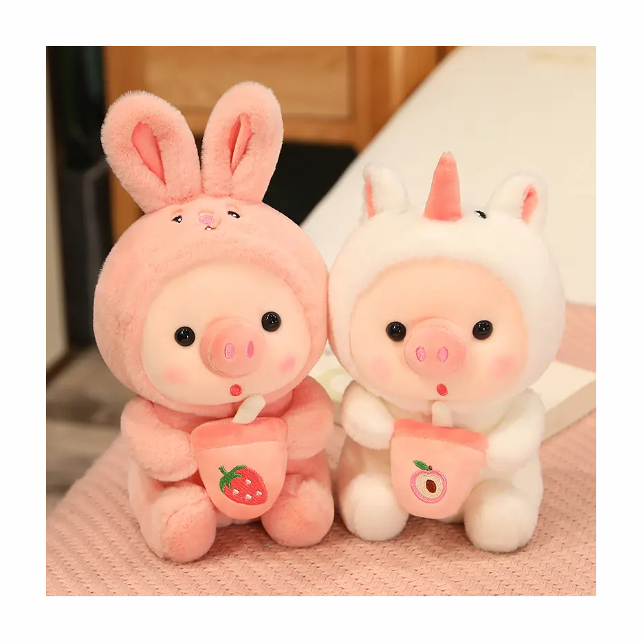 Super Kawaii Pig Plush Toys with Bubble Tea Milk Pillow Boba Soft Stuffed Animals Toy Plushie Doll