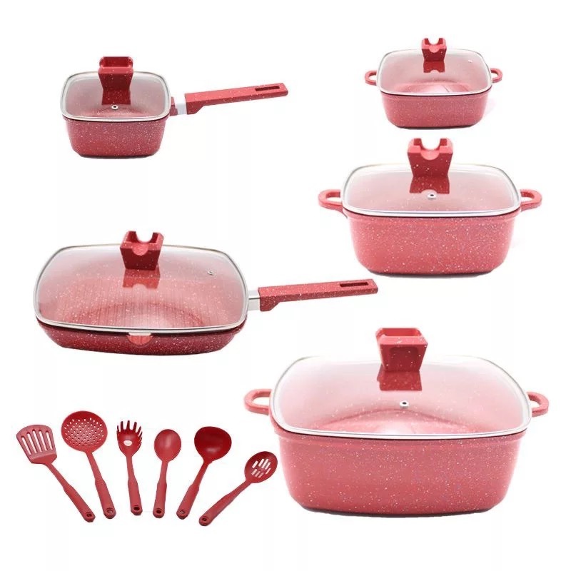 17pcs die cast aluminum square pot cookware set with granite coating