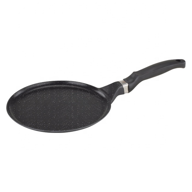 24cm die cast aluminum non-stick marble pizza pan with wooden silicone handle