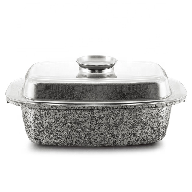 cast aluminum granite marble stone coated kitchen cookware set with glass lid and induction bottom