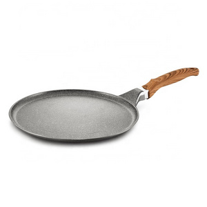 24cm die cast aluminum non-stick marble pizza pan with wooden silicone handle