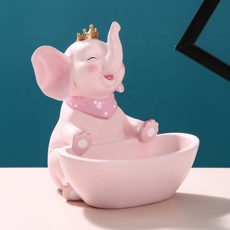 native design resin craft pink grey Elephant Figurines Statue Office Desk Decoration storage box