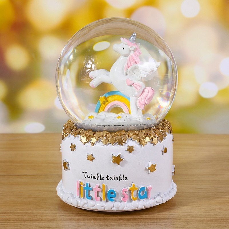 Resin gift crystal ball personalized custom logo printed resin unicorn decor snow globe