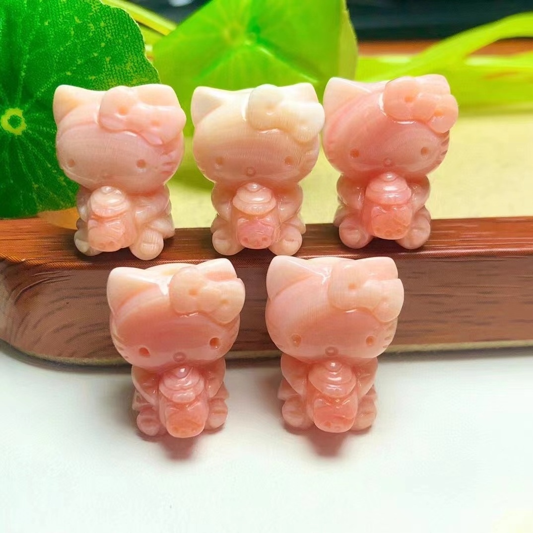 Hand carved natural rose quartz hello Kitty carving dark pink rose quartz hello kitty souvenirs gifts for healing