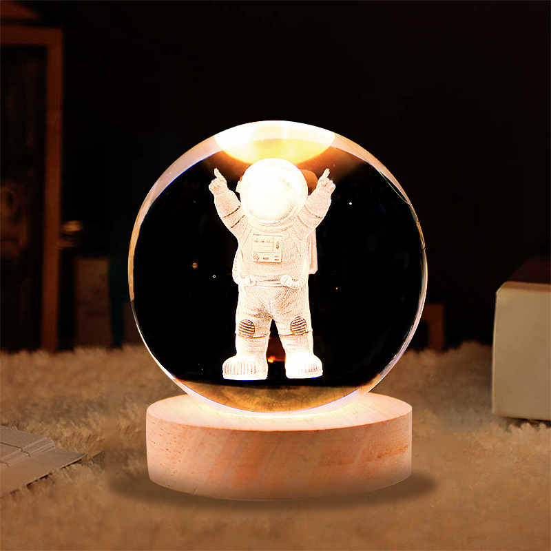 2024 Crystal ball Crystal 3D Laser Engraved Solar System Ball with Switch LED Light Base Astronomy Gift