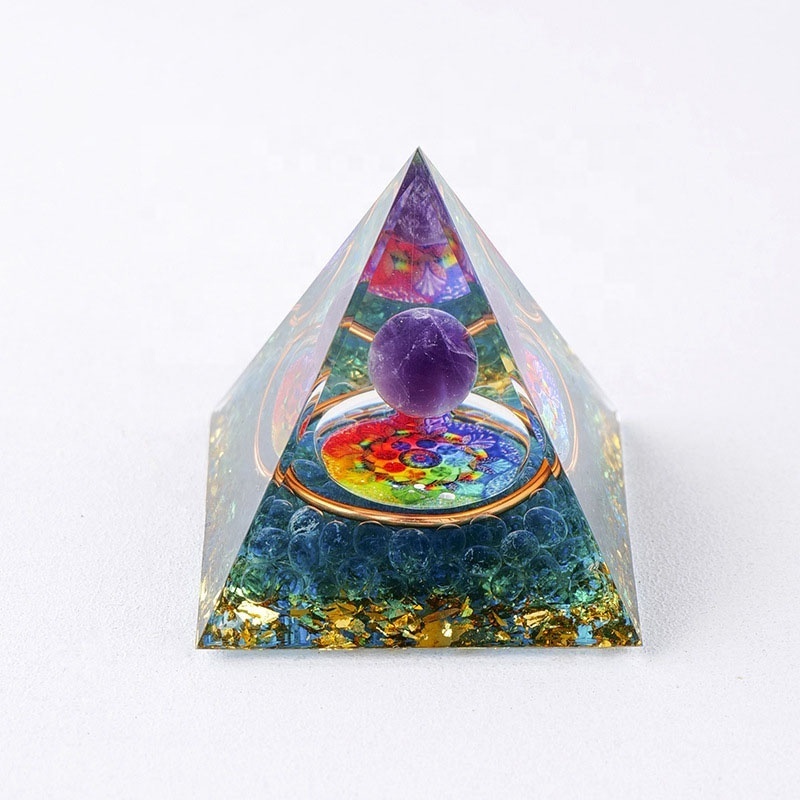 Colorful Coloured Glaze Crystal Gravel Pyramid Amethyst Ball Spirit Healing Orgone Pyramids Energy Generator