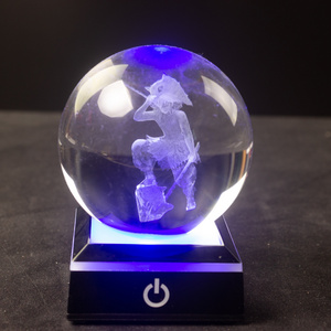 Wholesale  3D Laser Engraving anime custom clear Crystal Poke Ball With Led Lighting Base for promotional gift