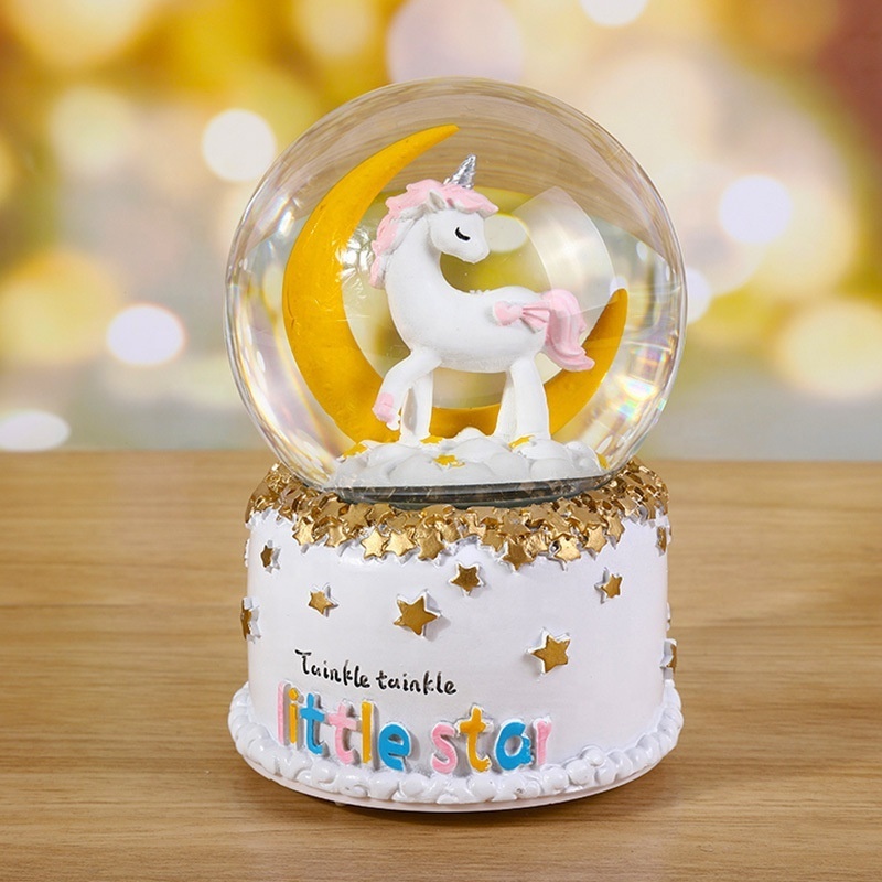 Resin gift crystal ball personalized custom logo printed resin unicorn decor snow globe