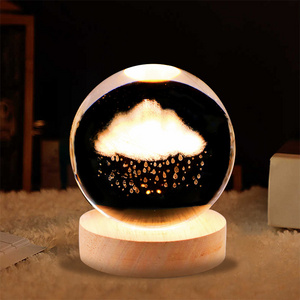 2024 Crystal ball Crystal 3D Laser Engraved Solar System Ball with Switch LED Light Base Astronomy Gift