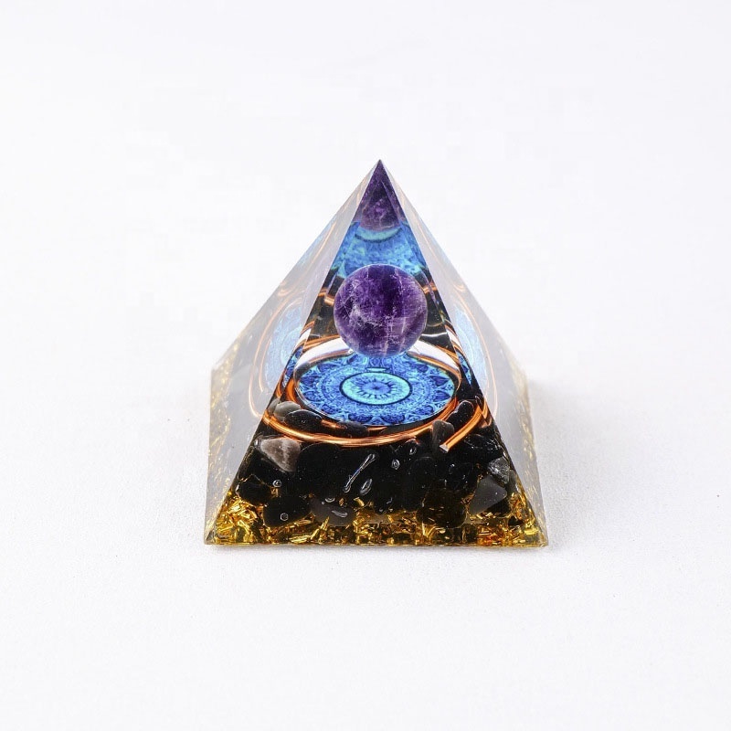 Colorful Coloured Glaze Crystal Gravel Pyramid Amethyst Ball Spirit Healing Orgone Pyramids Energy Generator