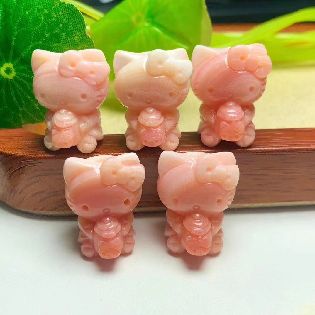 Hand carved natural rose quartz hello Kitty carving dark pink rose quartz hello kitty souvenirs gifts for healing