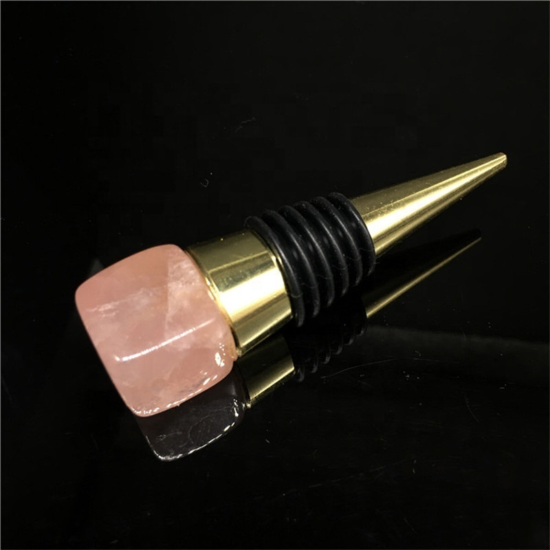 New arrivals natural gemstones bottle stopper rose quartz crystal cube red wine bottle stoppers