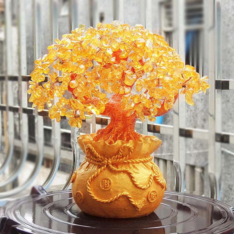 Natural Yellow Crystal Quartz Citrine lucky Tree Folk Crafts Money Tree For Decor Business Wedding gift healing stones