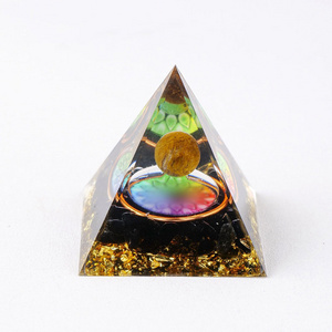 Colorful Coloured Glaze Crystal Gravel Pyramid Amethyst Ball Spirit Healing Orgone Pyramids Energy Generator